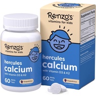 Renzo's Hercules Calcium Supplement with Vitamin D3 and K2, Dissolvable, for Ages 2+, Kids Vitamins,