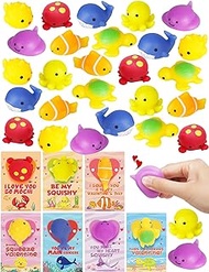 Feltom 28 Pack Valentines Day Cards Gift for Kids with Mochi Squishy Toys Set to Squeeze, Valentine School Classroom Exchange Prizes Party Favor, Stress Relief Toy Set for Kids