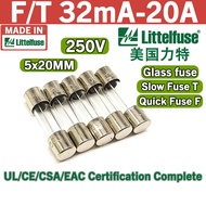 LITTELFUSE Glass fuse 5x20 250V F/T 1A 1.6A 2A 2.5A 3A 3.15A 4A 5A 6.3A 8A 10A 15A 16A 20A 32mA 50mA
