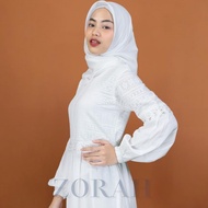 EXCLUSIVE ZORAH • Gamis putih brokat wanita simple elegan busui &amp;