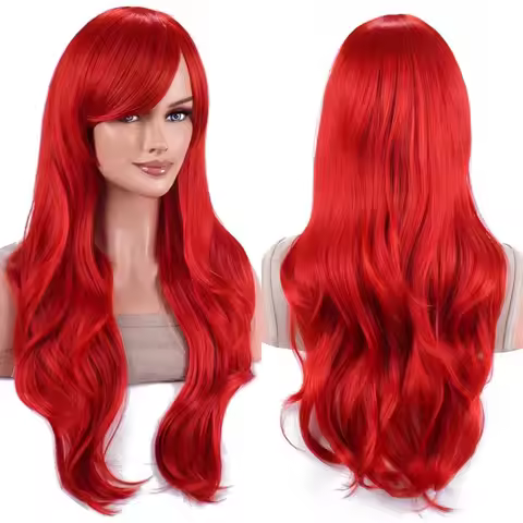 Synthetic probeauty Mermaid Wig Long Red Curly Body Wave Wig Halloween Cosplay Costume Wig for Women