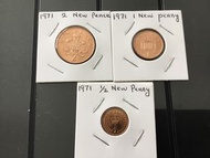 RARE Great Britain 1971 coins 2 new pence, 1 new penny, 1/2 new penny UNC uncirculated