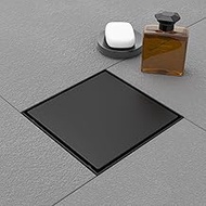 EBEBYTE 6 Inch Black Square Shower Drain, SUS 304 Stainless Steel Shower Floor Drain, Matte Black Li