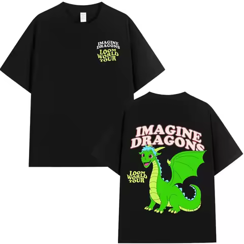 Imagine Dragons Loom World Tour 2024 T Shirt Rock Band Cartoon Dragon T-shirts Men Women High Qualit