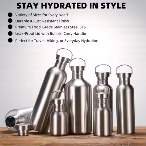 350-2000ml Stainless Steel Sport Water Bottle Single-layer Rugged Water Cup Metal Flask Drinkware Ca