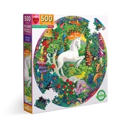 eeboo Unicorn Garden 500 Pc Round จิ๊กซอว์รูปยูนิคอร์นแบบ 500 ชิ้น ต่อเป็นรูปภาพทรงกลม