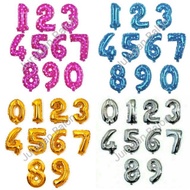 40cm gold number foil balloon/ 40cm silver number balloon/ 40cm pink number balloon/ 40cmbiru