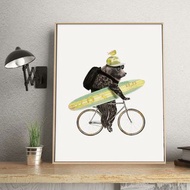 衝浪去-畫/熊/兒童房/動物/旅店佈置/腳踏車/臥室掛畫/生日送禮