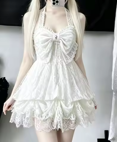 Gothic Sweet Bud Mini Dress Women Y2K Lolita Spaghetti Strap Dress Harajuku Streetwear Party Club Ou