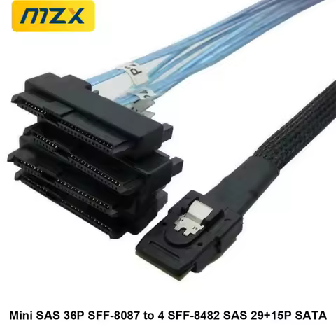 MZX Mini SAS 36P SFF-8087 to SFF-8482 SAS 29+15P SATA Connector Adapter Cable 50cm/100cm 1.64ft/3.28