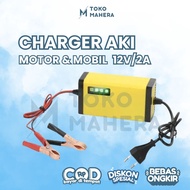 Cas Casan Aki Motor Mobil 12V 2A 12V/12A Charger ACCU Carger Aki Portable LED Indikator Kabel Indo Elektronik Mini