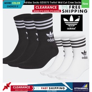 [100% Authentic] BUNDLE Adidas Socks Trefoil Thick Mid Cut Crew Socks 3 Pairs White Black Stoking Free Size