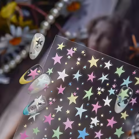 1pcs 5D Colorful Star Heart Bow Nail Art Decoration Stickers Thin Charms Accessory Stickers Nails Ba