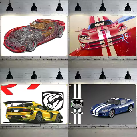 FLAGDOM 90X150CM 3X5Ft Dodges Viper Racing Car Flag Polyester Printing Racing Car Poster Banner For 