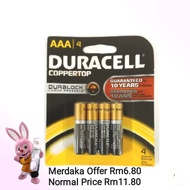 Duracell AAA Coppertop Alkaline Battery 1.5V ORIGINAL (Pack of 4) - Offer RM6.80 ( Normal RM11.80)