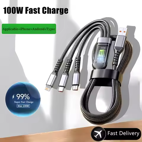 100W 5A Fast Charging 3-in-1 USB To Type-C Micro Fast Charger Cable For iPhone 14 13 Samsung Xiaomi 