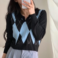 Sweater V Neck Sido Motif Ketupat Atasan Wanita Rajut