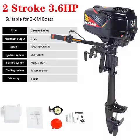 3.6HP 2 Stroke Heavy Duty Outboard Motor Electric Boat Motor Boat Engine CDI Ignition & Water Coolin