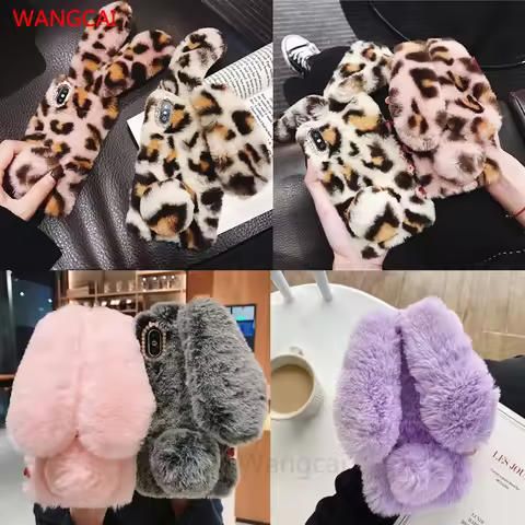 3D Rabbit Ears Fur Plush Case For Samsung Galaxy A13 4G A23 A76 A53 A33 A03 M33 5G M51 F23 M23 Cover