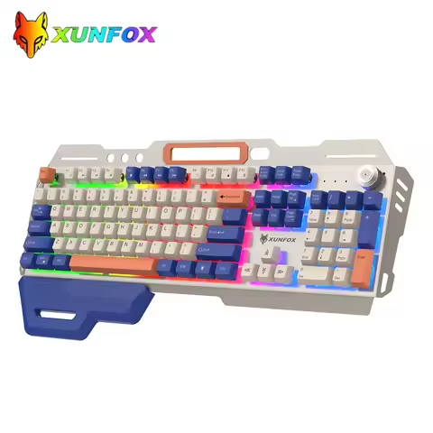 XUNFOX K90 Wired Keyboard With Rotary Volume Buttons Hot-Swappable Keys Backlight For Office And Hom