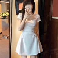 短款连衣裙short dress大码胖mm法式纯欲白色连衣裙女夏季2025新款显瘦包臀收腰小白短裙新款2025.10.22