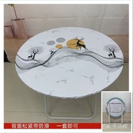 圆形餐桌布 防水防油松紧带防油圆桌套老式折叠圆桌几转盘套罩 Round dining table cloth with waterproof and pine resistant straps