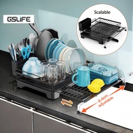 GSlife⭐Extendable⭐2 In 1 Dish Rack Rak Pinggan Kitchen Dish Drainer Rack with Tray Dish Drying Rack