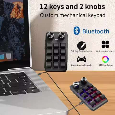 Bluetooth Keyboard Programming Macro Custom Keyboard 12 Key 2 Knob RGB Copy Paste Mini Button Gaming