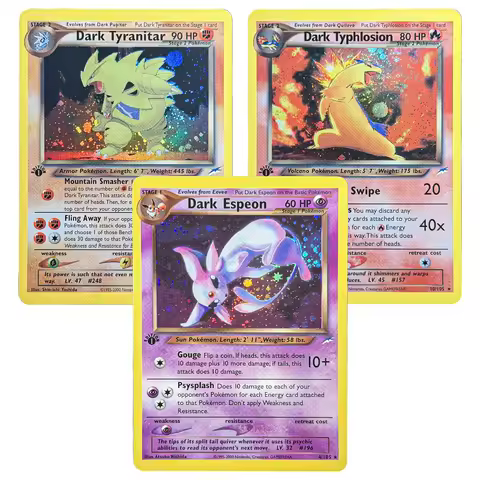 Vintage PKM TCG Neo Destiny N4 Full Dark & Light Holo Rare Set 15Pcs Proxy Cards Espeon Lugia Typhlo