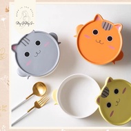 【Ready Stock】Ceramic Bowl With plate Lid Cute Cartoon Cat Ceramic Bowl Noodle Bowl nordic Bowl ins C