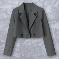 Notched Collar Long Sleeve Solid Color Women Blazer Buttons Placket Lapel Short Suit Jacket Outerwear
