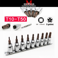 9pcs 3/8 Drive 5 Point Star Torx Socket Bit Screwdriver T10 T15 T20 T25 T27 T30 T40 T45 T50 Tools Se