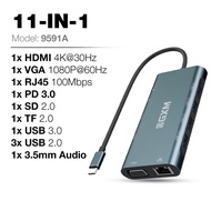 GXM 11 IN 1 USB-C Multi-function Docking Station Hub HDMI RJ45 LAN PD Charging TF SD Card Slot 4x US