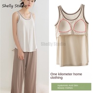 Women's with Bra Pad Padded Pajamas Housewear Shorts Two-piece Bra-t Underwear with Bra Pad