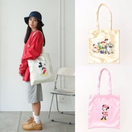 日本 DISNEY MICKEY / MINNIE / TOY STORY 粉黃米白色絲綢尼龍布 側咩袋
