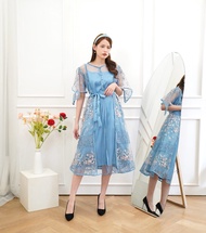 Chloe Dress Pesta Stavia Aa9 /Gaun Musim Panas Wanita Fashion - Cetakan Segar Kotak-kotak Bernapas P