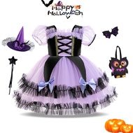 MQATZ ชุดฮาโลวีนสำหรับเด็กผู้หญิงชุดค้างคาวคอสเพลย์ชุดแวมไพร์แม่มดสำหรับการแสดงบทบาทในงานปาร์ตี้เทศก