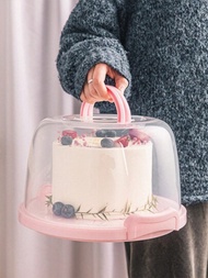 1入粉色PP材質手提式超高蛋糕盒，可重複使用且實用的8吋生日蛋糕包裝盒，塑料烘焙盒