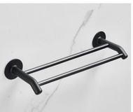 壁掛式免打孔衛生間浴巾架（鋁毛巾桿D款-黑色雙桿40CM）