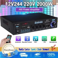 12V 220V 2000W 2-channel D-level HIFI Bluetooth 5.0 Power Amplifier Car/MP3 Player with Luminous Kno