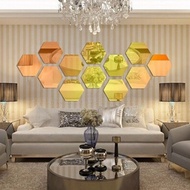 12pcs Golden Acrylic Hexagonal 3D DIY Modern Design Mirror Wall Window Sticker Murals Vinyl Wall Dec