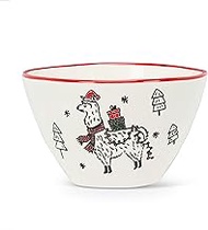 Abbott Collection 27-NAVIDAD-311-BOWL Llama w/Santa Hat Bowl-4.5"D, Ivory and Red