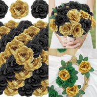 5Pcs 8cm Faux Gold Flower Heads with Stem Artificial Rose Flower Heads Crafts Gold Roses Artificial 