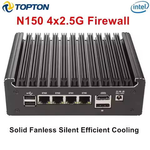 Topton Solid Fanless Mini PC Intel N150 Pentium N6005 4 LANs i226-V 2.5G DDR4 COM USB-C pfSense OPNs