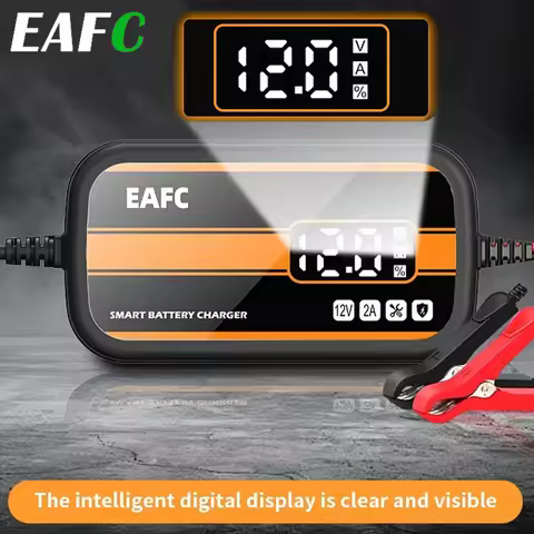 EAFC 12V 2A Car Battery Charger Portable LCD Display Repair for Regular flooded Repair Lead Acid EFB
