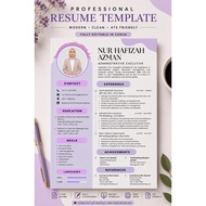 Template Resume ATS Ungu Minimalis | CV Profesional | Mudah Edit Canva | Muat Turun Digital