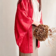 日本製和風印花大紅色緞面古著羽織和服外套