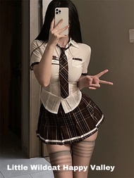 Sexy Lingerie School Student Uniform Role Play Costume Women Cute Mini Skirt Tight Blouse Set Porn C