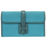 愛馬仕 Jige Duo Swift/蜥蜴皮綠松石色手拿包，銀色五金配件，帶 X 印記（2016 年款），藍色，貨號 1179 [二手] 愛馬仕