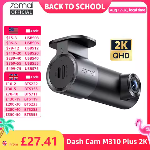 70mai Dash Cam M310 Plus 2K English Voice Control 1440P WDR Night Vision 24H Parking Surveillance 70